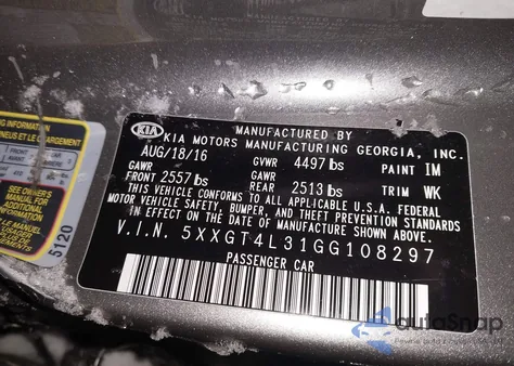 2016 Kia Optima Lx from USA, damaged, VIN 5XXGT4L31GG108297